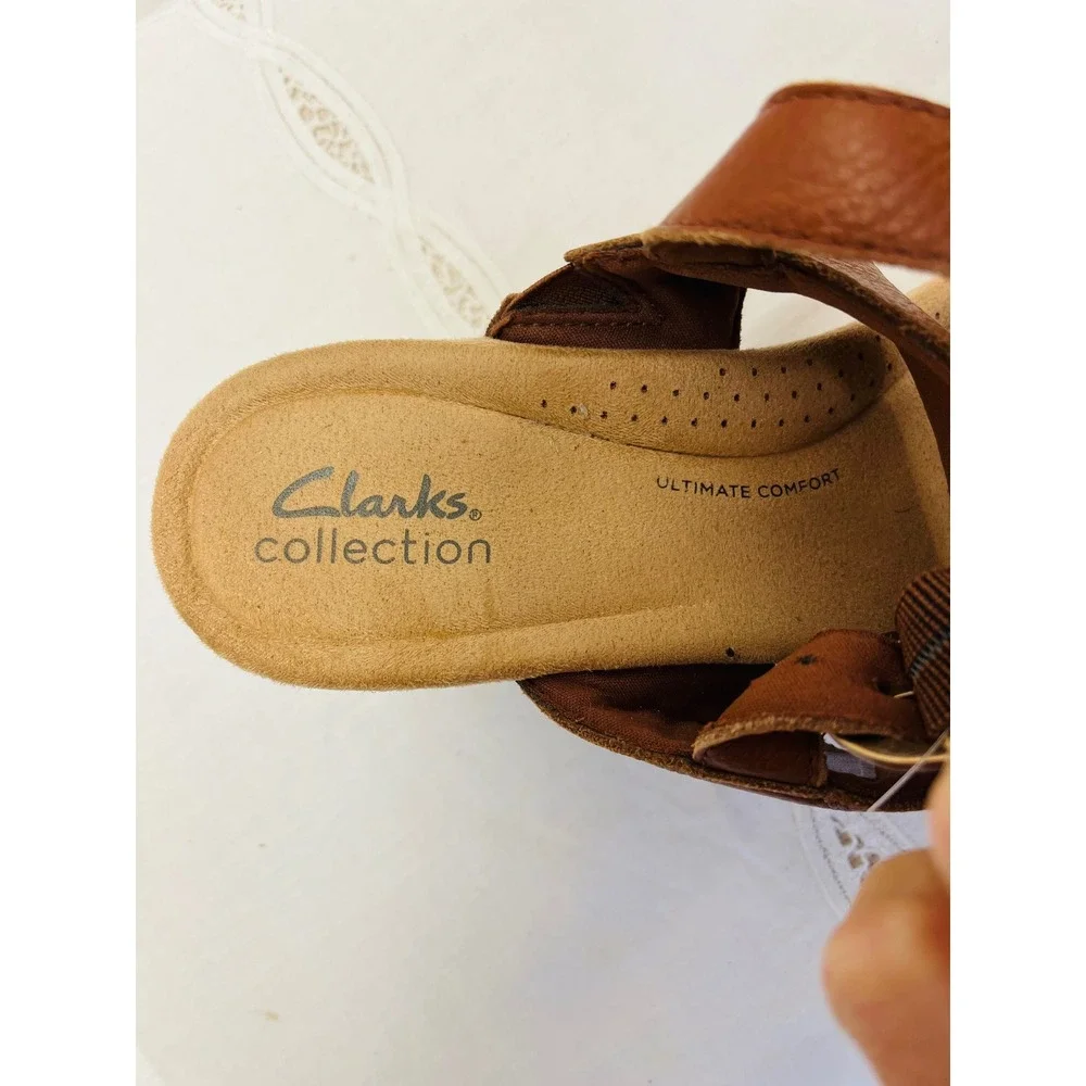 Clarks Wedge Sandals 8.5W Brown Leather Woven Ultimate Comfort Boho Platform